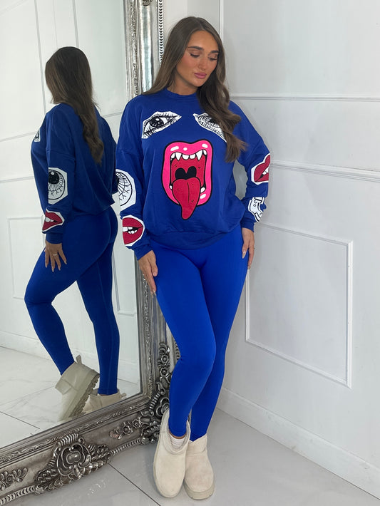 Mouth Print Sweatshirt - Royal Blue