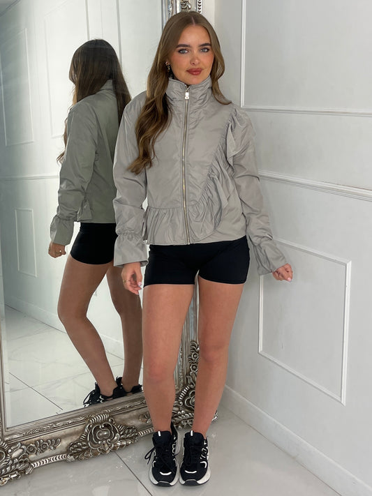 Frill Detail Windbreaker - Light Grey