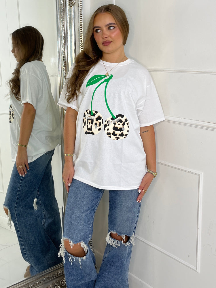 Green Cherry Oversized T-Shirt - White