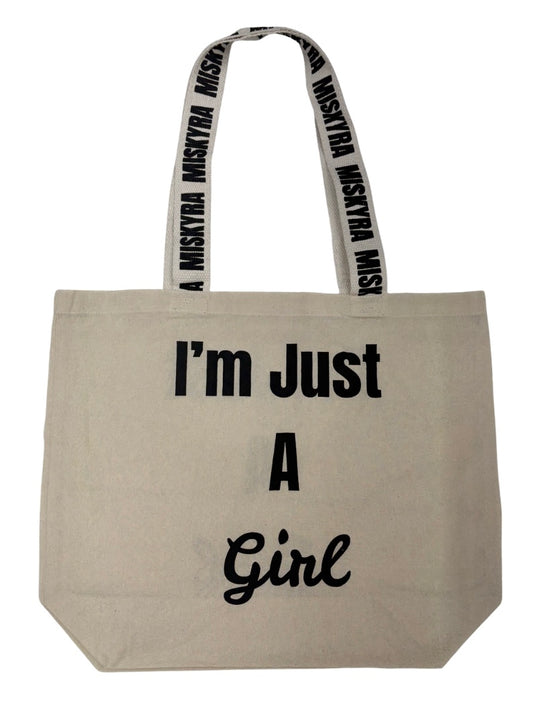 Just A Girl Branded Strap Slogan Tote Bag - Natural