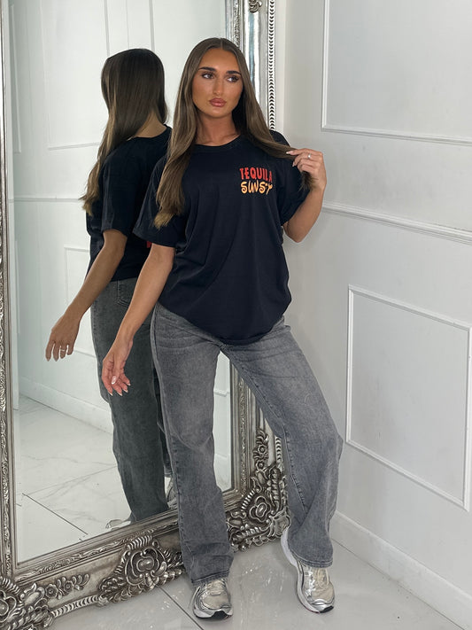 Tequila Sunset Print Tee - Black