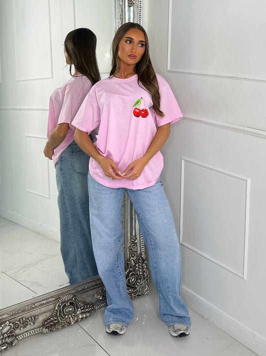 Cherry Soul Print Tee - Baby Pink