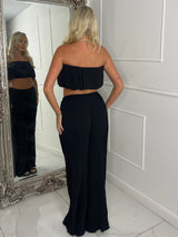 Pleated Bandeau & Wide Leg Pants Co-ord - Black