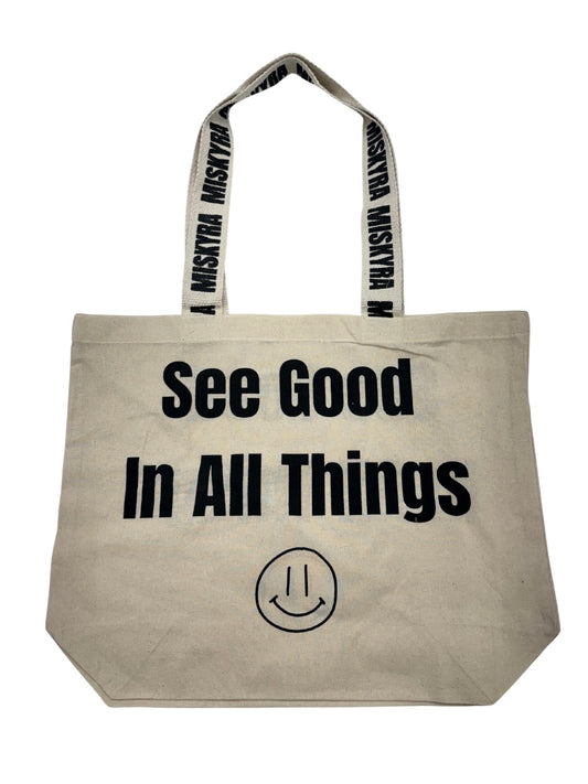 See Good Branded Strap Slogan Tote Bag - Natural