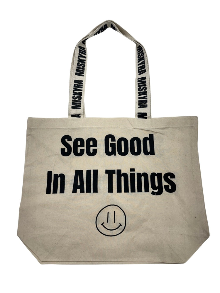 See Good Branded Strap Slogan Tote Bag - Natural