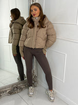 Cropped Puffer Coat With Hood - Beige