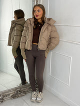Cropped Puffer Coat With Hood - Beige