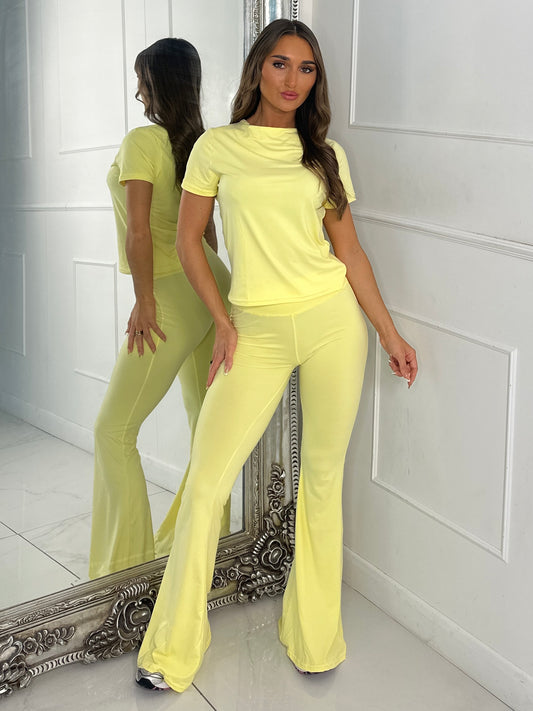 Soft Cotton Top & Flares Loungesuit - Yellow