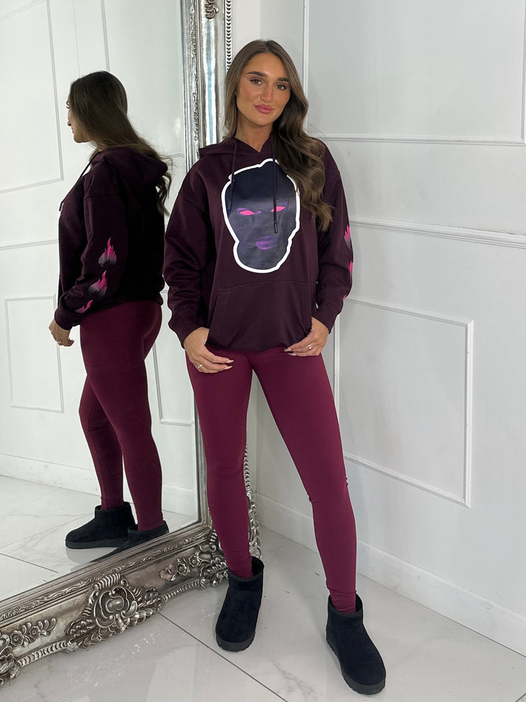 Mask Print Hoodie - Wine