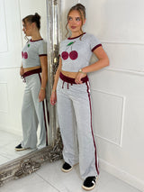 Cherry Tee & Side Stripe Trousers Co-Ord - Grey