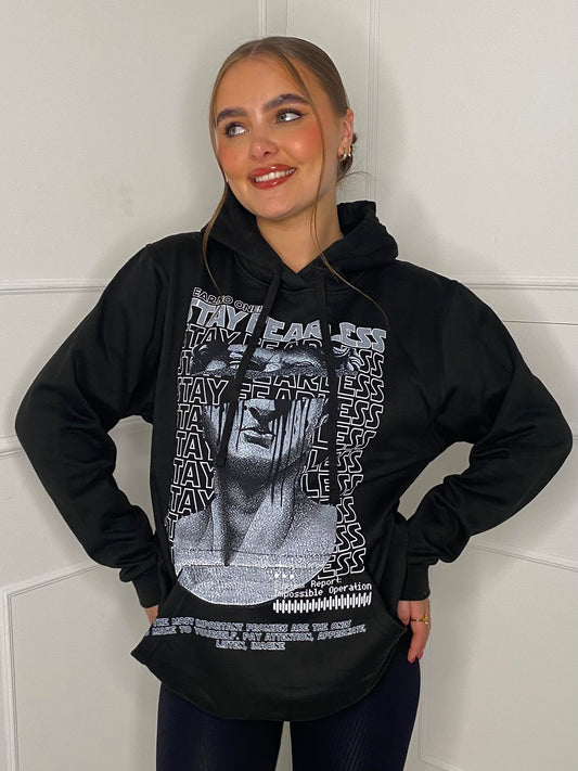 Fearless Statue Print Hoodie - Black