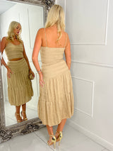 Lace Crochet Strappy Top & Flowy maxi Skirt Co-ord - Tan