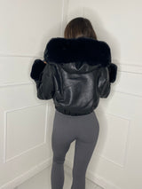 PU Faux Fur Detail Jacket - Black