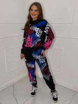 Graffiti Print Tracksuit - Black