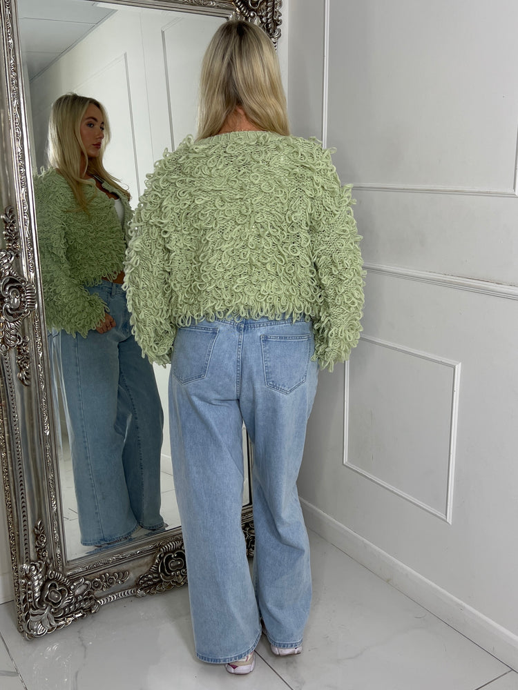 Soft Fluffy Loop Detail Cardigan - Sage Green