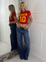 Cropped Fitted Round Neck Baby Tee - Spain