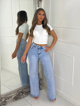 Ombre Diamante Wide Leg Jeans - Blue Denim