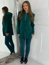 Oversized Blazer With Green Attached Hood - Forest Green