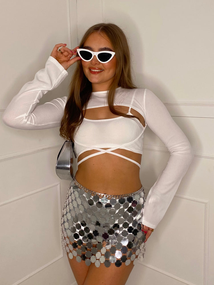 Two Piece Cut Out Crop Top - White