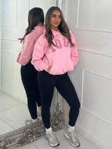 YOGA Textured Slogan Hoodie - Pink