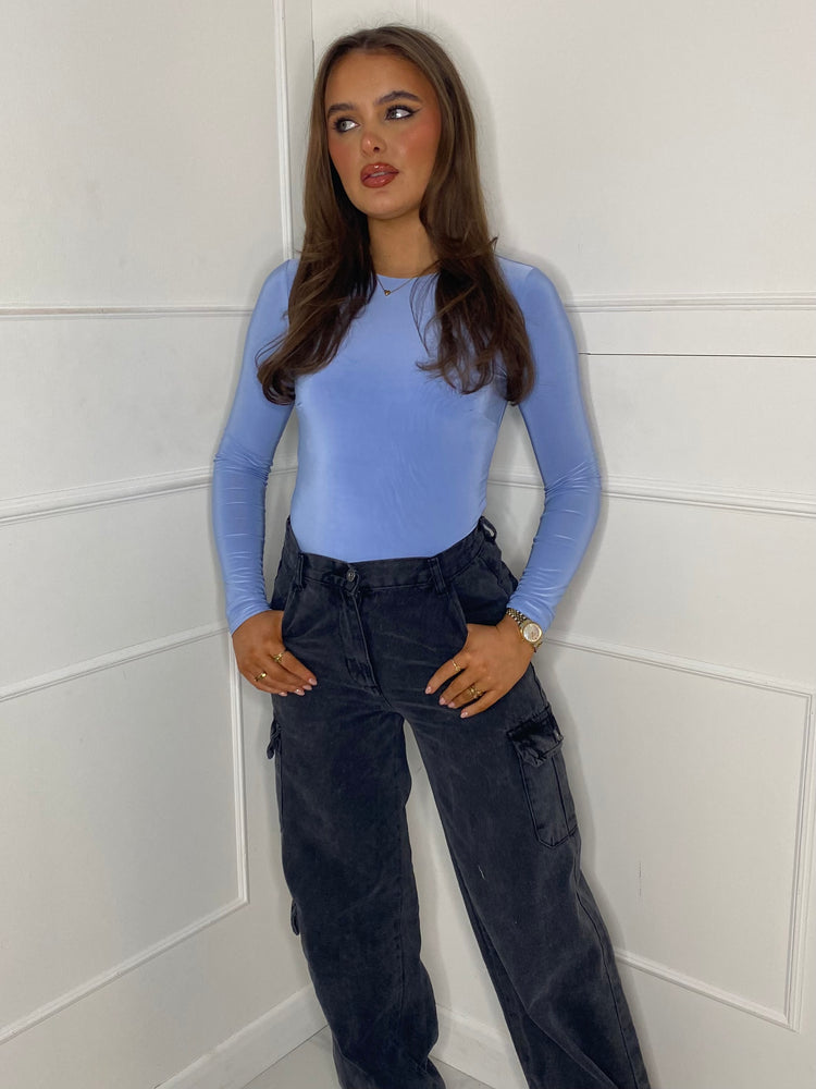 Round Neck Long Sleeve Bodysuit - Baby Blue