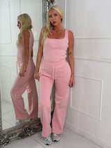 Ribbed Vest Top & Straight Leg Joggers Set - Baby Pink