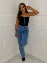Gold Button Wide Leg Jeans- Blue Denim