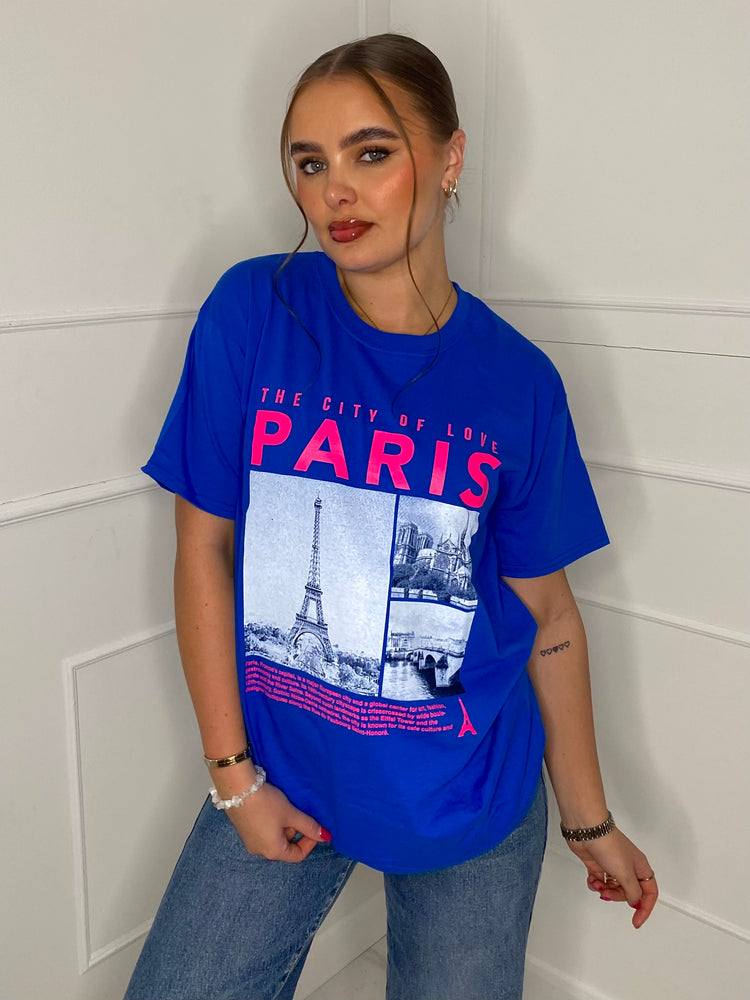 Paris Print T-shirt- Royal Blue