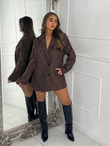Lace Diamante Detail Oversized Blazer Dress - Brown