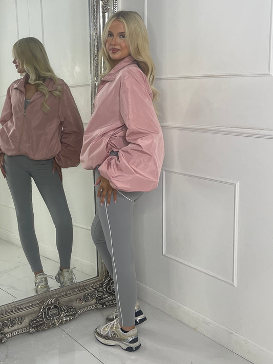 Zip up Puff sleeve oversized windbreaker - Dusty Pink