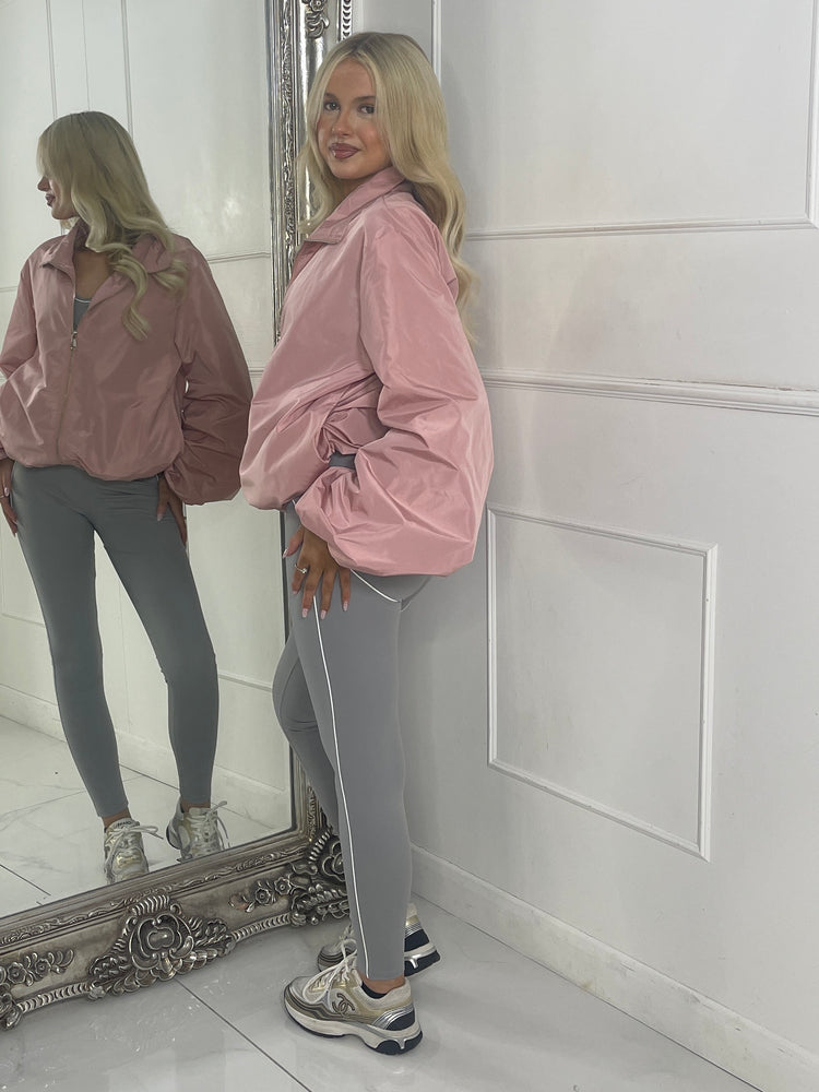 Zip up Puff sleeve oversized windbreaker - Dusty Pink