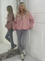 Zip up Puff sleeve oversized windbreaker - Dusty Pink