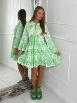 Boho Neon Embellished Dress - Green