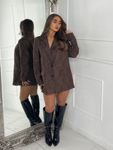 Lace Diamante Detail Oversized Blazer Dress - Brown