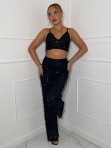 Sequin Tassel Flared Co-ord - Black