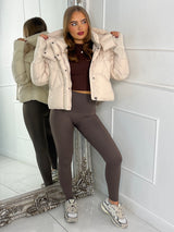 Cropped Puffer Coat With Hood - Cream
