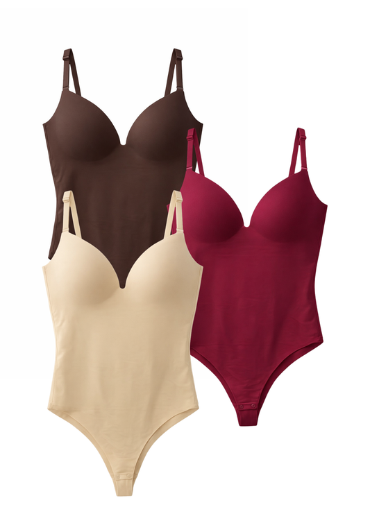 MULTI PACK Seamless Shapewear Bodysuit - Brown/Wine/Beige