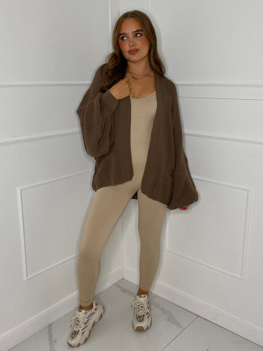 Balloon Sleeve Knitted Cardigan - Brown
