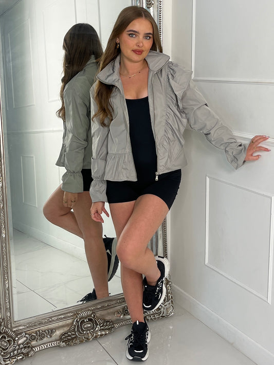 Frill Detail Windbreaker - Light Grey