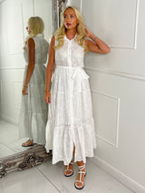 Anglaise Sleeveless Maxi Dress- White