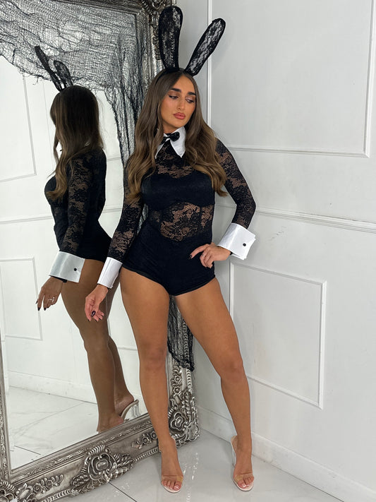 Underlayer Detail Lace Playsuit - Black