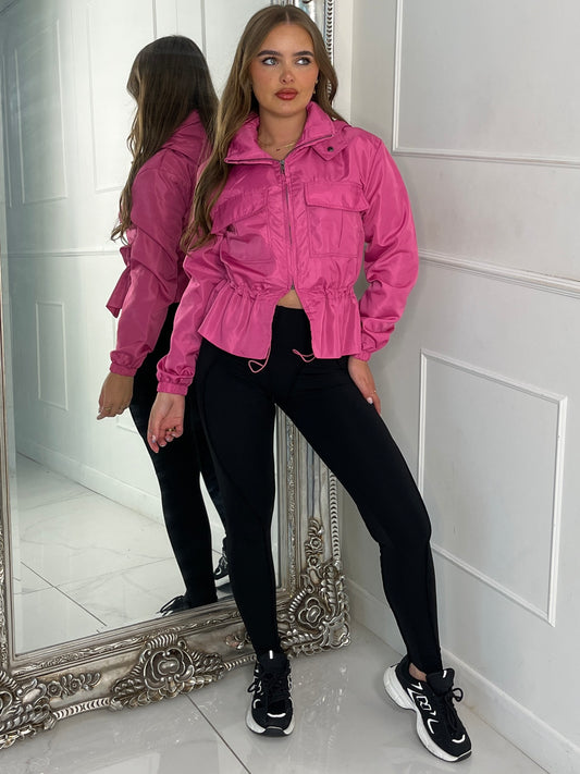 Utility Pocket Front Windbreaker - Hot Pink