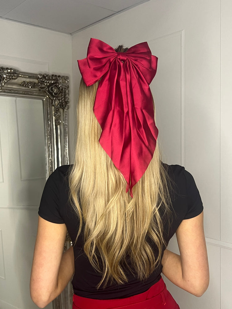 Large Hair Bow - Single Fabric Red satin