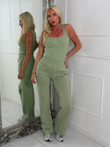 Ribbed Vest Top & Straight Leg Joggers Set - Sage Green