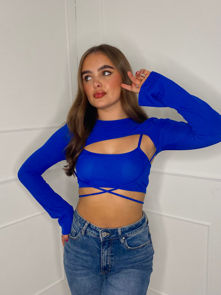 Two Piece Cut Out Crop Top - Royal Blue