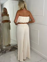 Pleated Bandeau & Wide Leg Pants Co-ord - Cream