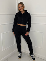 Cropped Hoodie Jogger Tracksuit - Black