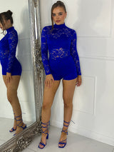 Underlayer Detail Lace Playsuit - Royal Blue