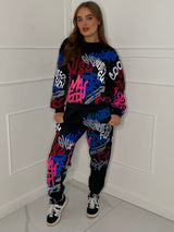 Graffiti Print Tracksuit - Black