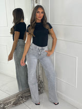 Ombre Diamante Wide Leg Jeans - Grey Denim